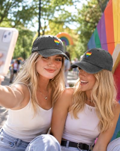 Image of LGBT Pride Baseball Hat, Embroidered Rainbow Heart Hat, Adjustable Gay Lesbian Love Cap for Men Women