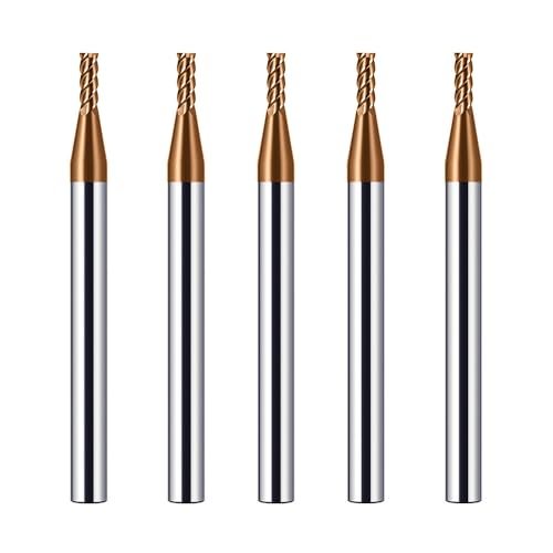 CREEYA 5PCS Fraise Carbure 2mm, 4 dents/4 tranchants Fraises CNC, HRC 55, TiSiN Couleur or Revêtement CNC Fraise en bout, VHM fraise en bout 2mm Pour Acier Métal Bois Acrylique Plastique (2mm)