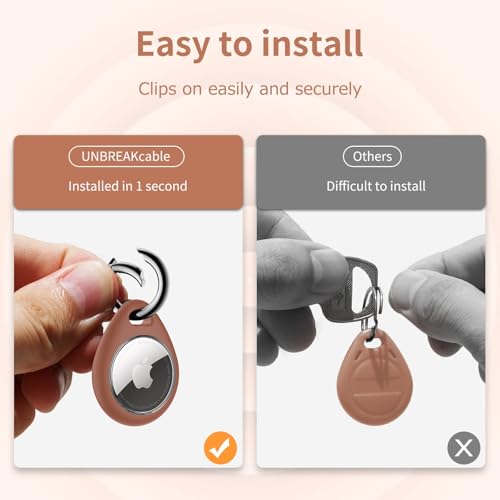 Image of UNBREAKcable Holder for Apple AirTag - 4 Pack [Fit Tightly Design] [Easy to Install] [Hold Air Tag Securely] Waterproof TPU Shell Protective Case with All Metal Keychain Key Ring Clip (Black&Brown)