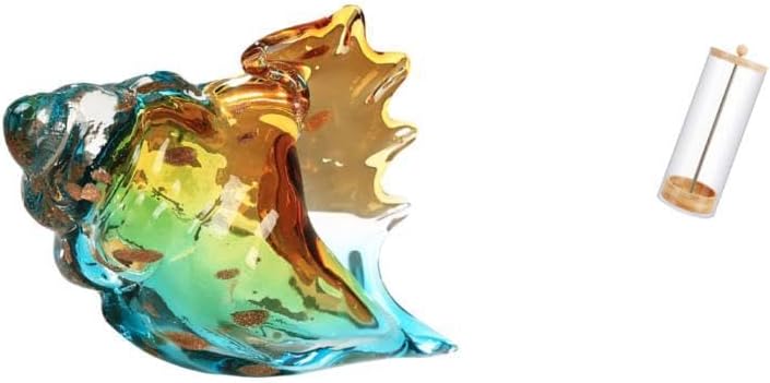 Fenteer Conch Figurine Hand Blown Glass Conch Figurine Ornament Acrylic Straw Holder Straw Dispenser Drinking Straw Organizer Artistic Wood Acrylic Stainless