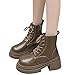 Fashion Ankle Boots for Women Causal 7-Eye Side Zipper Lace-Up Combat Boots Chunky Lug Sole Shoe Non Slip Lace Up Platform Shoes