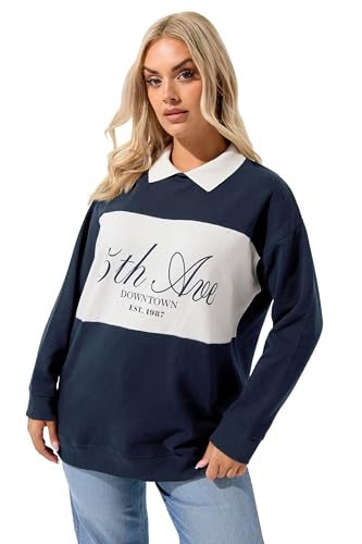 Yours Curve Blue '5Th Avenue' Rugby Top - Women's - Plus Size Curve