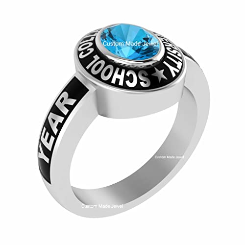 Custom Class Ring For Girl Ladies Women High School, College, University, Academy Of 2022, 2023, 2024, 2025, 2026 Senior Junior Graduation Ceremony Personalized Gift Fully Customized For Her Sterling Silver (Mid Size Royal Oval)- Custom Made Jewel #TOP1
