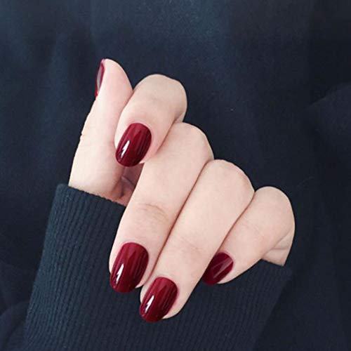 Asooll 24Pcs Red False Nails Full Cover Short Fake Nails Fashion Art Clip on Nail for Women and Girls