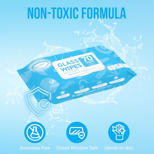 Image of Air Jungles Glass & Window Cleaner Wipes 70 Count (Pack of 2), XL 8x10 Inch | Ammonia-Free, Streak-Free, Safe For Car Windshield, Headlight, Mirror, Tile & Home Glass, Removes Fingerprints, Dust, Dirt