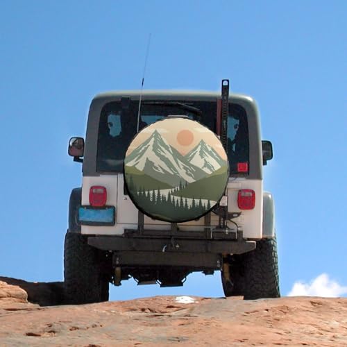 Image of Camping Spare Tire Cover Mountain Adventure Polyester Universal Spare Wheel Tire Cover Wheel Covers Mountain Forest Tire Cover for Camper Trailer Truck SUV Universal 15 Inch