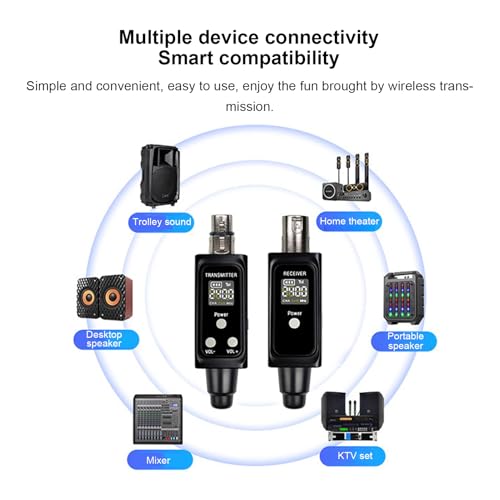 Transmisor y receptor inalámbricos para micrófono, sistema XLR inalámbrico de 2,4 GHz UHF, recargable, con reducción de ruido, volumen, reverberación y función mute, para micrófono dinámico, sistema PA y DSLR miniatura 4