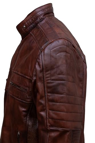Image of ATIKI Men's Genuine Brown leather jacket | Classic Slim Fit Leather Jacket for Men with Stand-Up Collar & Zipper Pockets