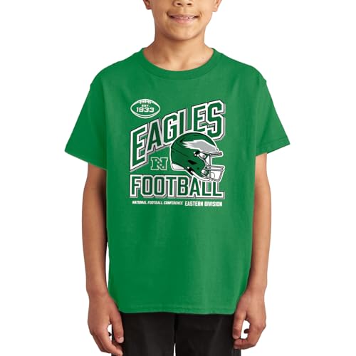 Junk Food NFL - Unisex Youth Short Sleeve Fan Tee - Philadelphia Eagles Angle Helmet - Officially Licensed - Kelly Green - Medium