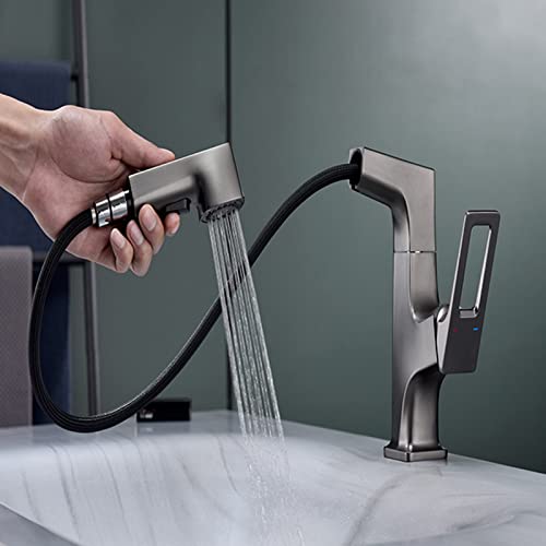 Robinet de lavabo en laiton massif noir avec douchette flexible