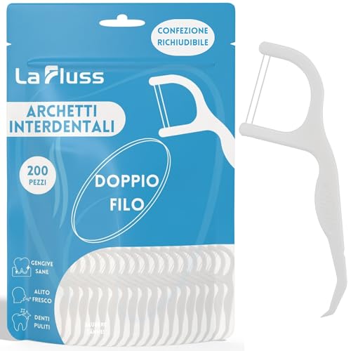 200 Pezzi Filo Interdentale a Doppia Linea La Fluss, Archetti interdentali, Forcella Interdentale, Confezione Richiudibile