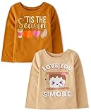 The Children's Place Baby-Girls and Toddler All Holidays Long Sleeve Graphic T-Shirts,Multipacks Tis the Season/Camp Smore 2-Pack 18-24MONTH