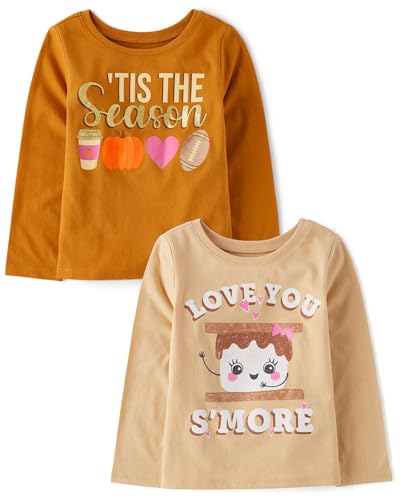 The Children's Place Baby-Girls and Toddler All Holidays Long Sleeve Graphic T-Shirts,Multipacks Tis the Season/Camp Smore 2-Pack 2T