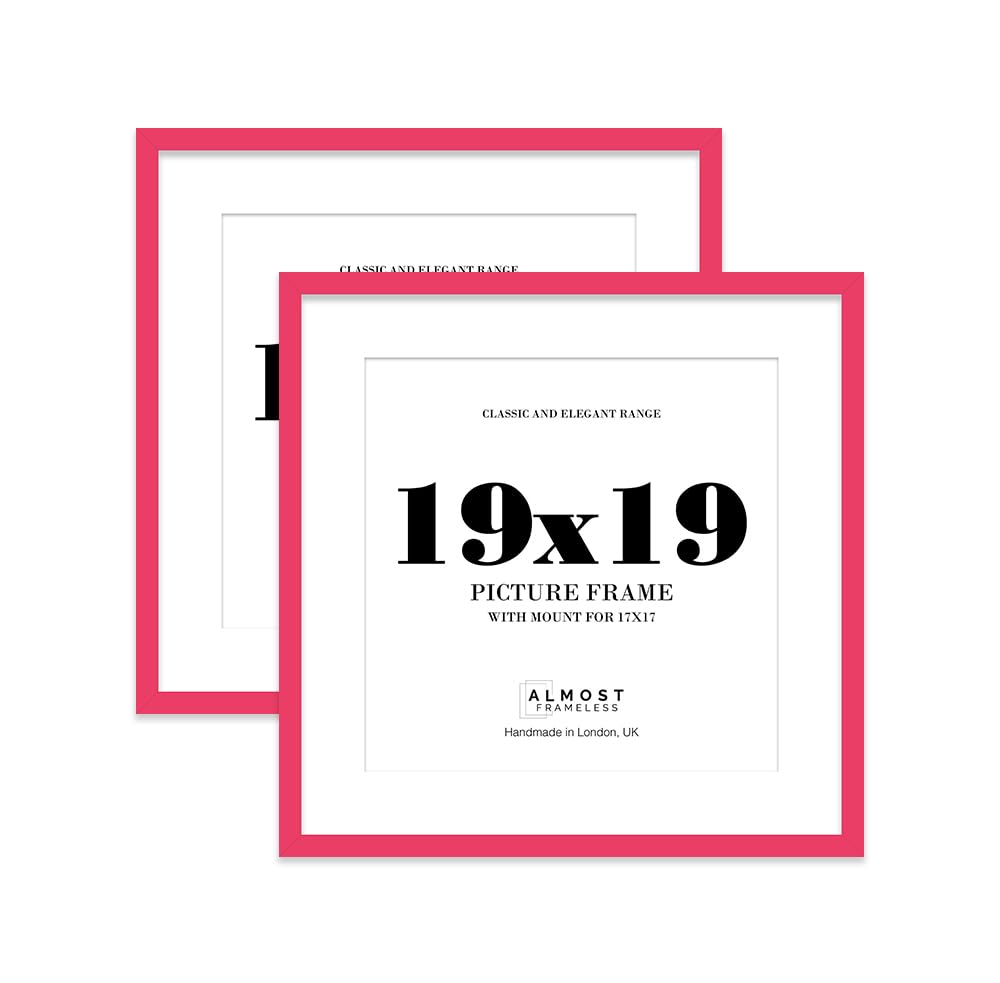 19x19 Bright Pink Picture Frame with Mount for 17x17 Photos, Prints - Modern Square Wall Frame, Set of 2