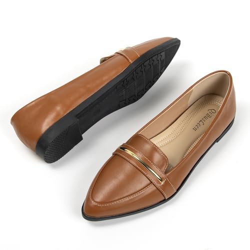 Image of Pointy Toe Penny Loafers for Women Dress Office Work Flats Shoes | Comfortable Women's Faux Suede Leather Slip On Flat Loafers for Driving Business Casual Cute Ballet Shoes