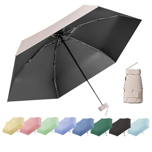 Reise-Regenschirm, Kleiner UV-Regenschirm, Mini Schirm, Tragbarer Taschenschirm, Ultraleicht, Sonnenschirm Tragbar, Regen- und Windschutz, täglich tragbar, für alle Menschen geeignet(Off-Weiß)