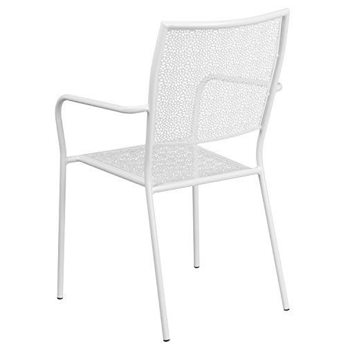 Flash Furniture Commercial Grade 5 Pack White Indoor-Outdoor Steel Patio Arm Chair With Square Back #TOP2