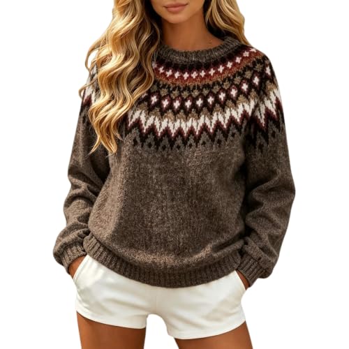Women‘s Christmas Jumpers, Crew Neck Knit Pullover Winter Nordic Sweater