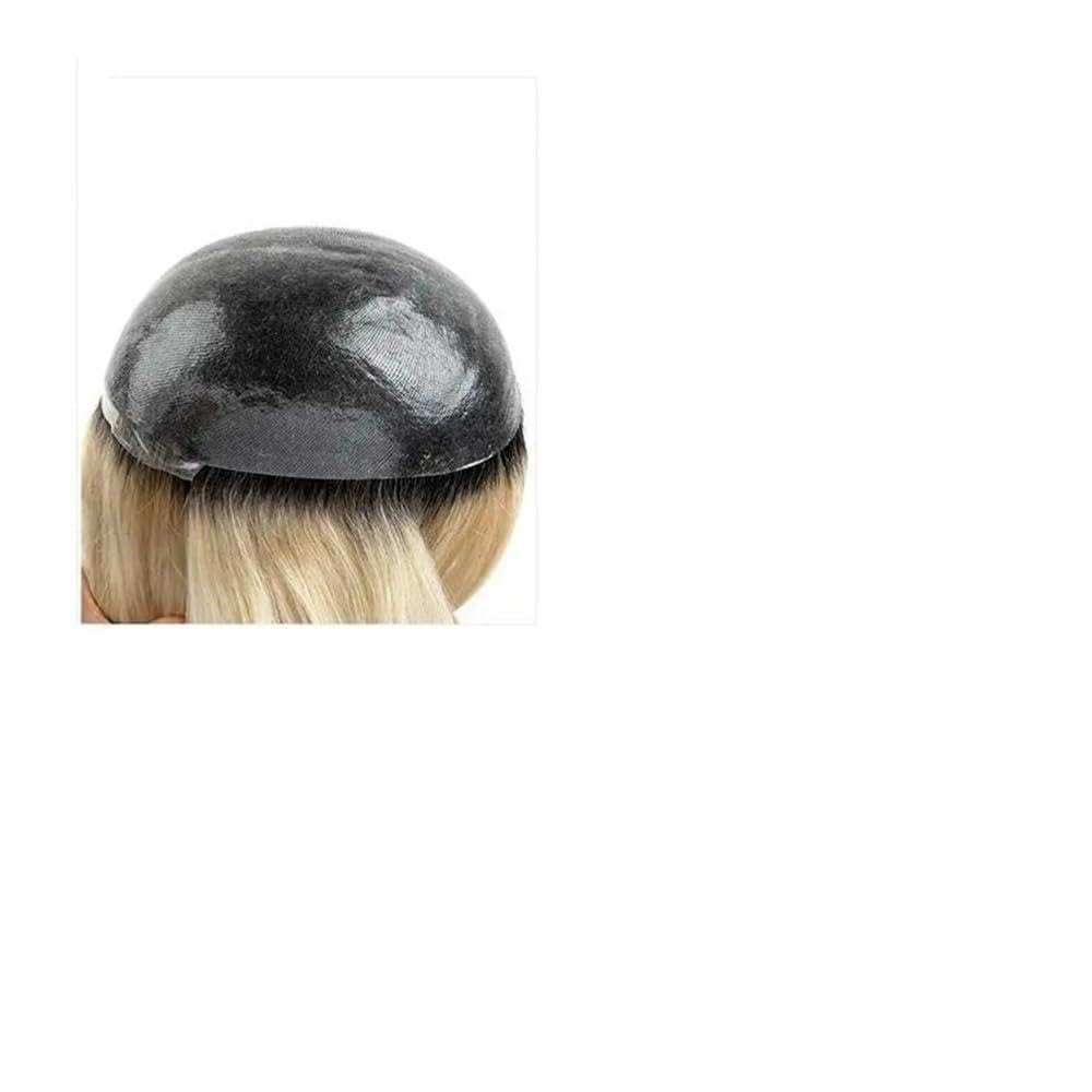 Tupecik męski Peruka z włosów ludzkich dla mężczyzn, ombre blonde czarnymi korzeniami, męska proteza 0,08 mm, PU, ​​wiązana skóra, peruka, indyjski system prostych Remy Treski(8x10)