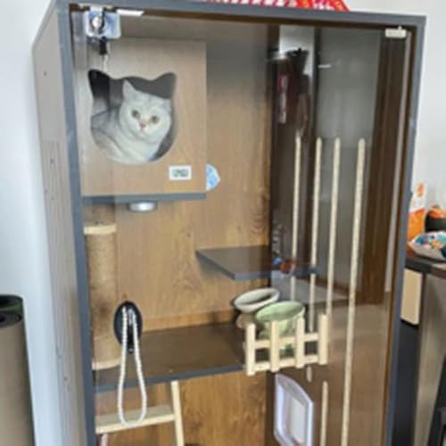 Casa grande de madera para gatos con ruedas y puertas de escape 3
