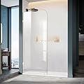 34" W ×74" H Shower Glass Panel, Frameless Fixed Glass Shower Panel with Clamps, 5/16"(8mm) Thick Clear Tempered Glass Shower Door, Bathroom Shower Screen in Polished Chrome Finish