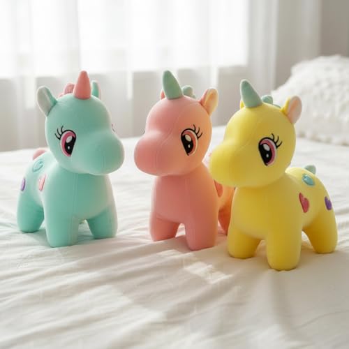 Image of HUG 'n' FEEL SOFT TOYS 3-Piece Unicorn Plush Toy Combo - Pink, Blue & Yellow Soft Huggable Unicorn Stuffed Animals Set for Kids, Girls & Birthday Party Favors