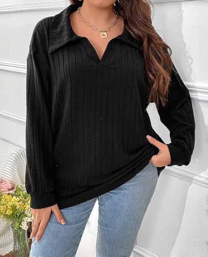 Plus Size Sweater Top for Women Long Sleeve Knit Sweater Blouses2