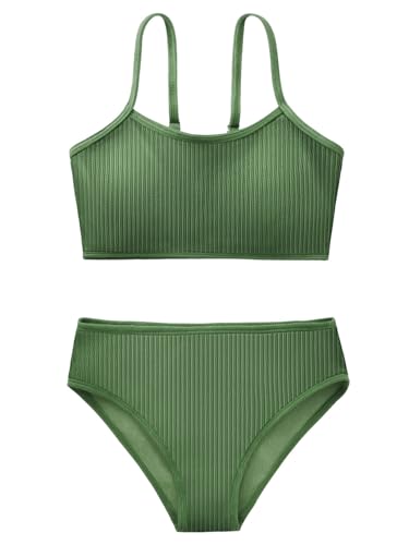 Image of Girl's 2 Piece Swimsuit Solid Spaghetti Strap Bikini Sets Beach Bathing Suit Swimwear for Teen Kids
