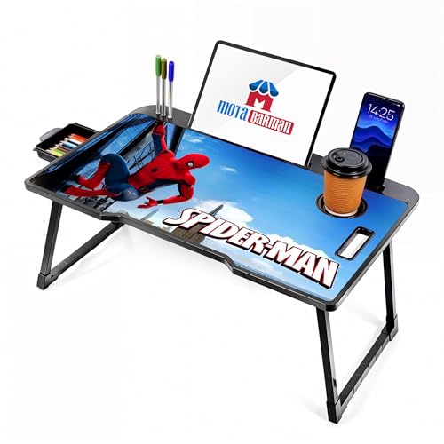 Image of Foldable Wooden Laptop Bed Tray Table, Multifunction Lap Tablet Desk with Cup Holder, for Eating Breakfast, Reading Book, Working, Watching Movie on Bed (Spiderman)