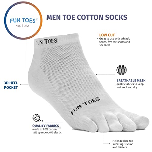 FUN TOES 3 Pairs Men's Cotton Toe Socks Barefoot Running Socks Breathable Mesh Top Shoe Size 6-103