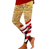 Leggins Termicos Mujer Invierno Efecto Pieces Leggings patrióticos de Cintura Alta para Mujer, Medias de compresión Estampadas con Bandera Estadounidense del Pantalones Termicos Mujer (Gold, XXXL)