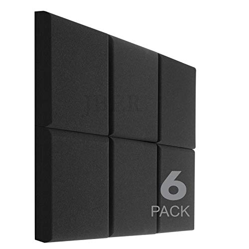 JBER Acoustic Studio Foam, 6 Pack 2" X 12" X 12" Round C-Panel Sound Foam Panels Soundproofing Treatment Studio Wall Padding Sound Absorbing Fireproof Pyramid Wedge Tiles