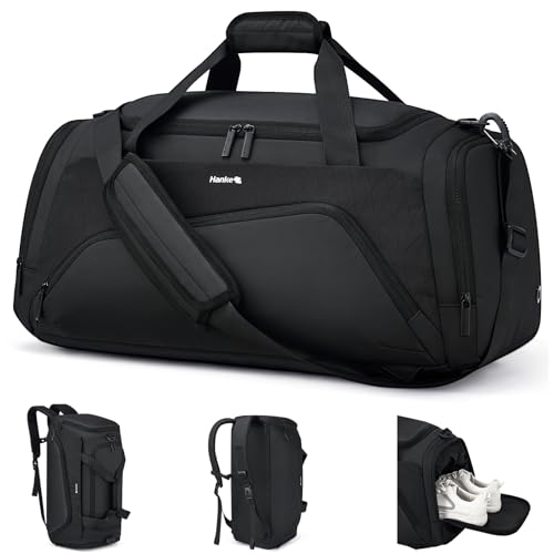 Hanke Carry on Luggage Airline Approved Duffle Bag for Travel, Multifunctional 3 In 1 Travel Duffel Bags for Traveling,44L Weekender Overnight Gym Hiking Tote Bags for Men & Women.（Black）