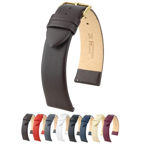 Hirsch Toronto Leather Watch Strap - Brown - M - 18Mm - Shiny Gold Buckle - Calf Leather Band #TOP18