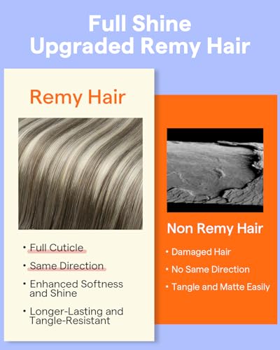 Image of Full Shine Clip in Real Hair Extensions Balayage for Short Thin Hair | 12 Inch, Ash Brown Balayage Hair Extensions Clip in Extensions, for White Women, 7 Pcs 95g