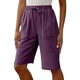 Pantaloni Corti al Ginocchio Donna Estivi, Pantaloni Casual Estivi A Cinque Punte da Perfetti da Abbinare A Maniche Corte Adatti per L'Uso Quotidiano Facili da Lavare in Lavatrice. (Purple 3XL)