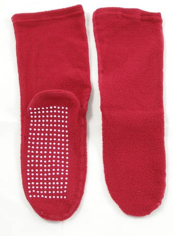 Women Adult Soft Knit Gripper, Non Skid Slippers Socks. One Size Fits All. Red