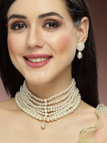 Juego de joyas Kundan original regalo San Valentín latón chapado oro DMZ-695 6