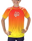 BesserBay Kinder Druck Kinder Badeshirt Orange Gelb mit UV-Shutz Bademode UV Shirt Schwimmshirt Rashguard 130