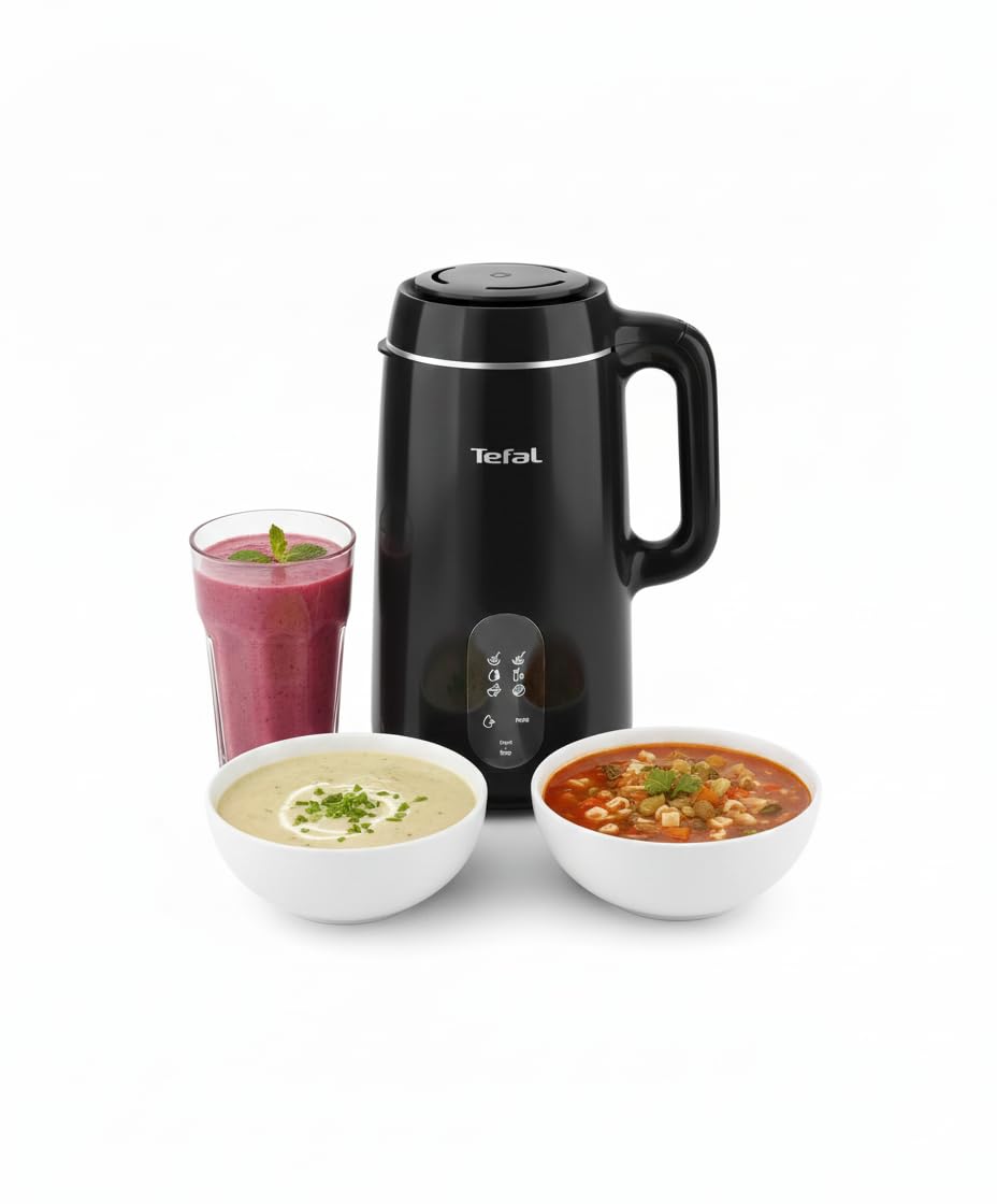 Tefal MultiSoup, 1L Capacity, Suitable for 4 People, 6 Programs, Smooth or Chunky Soups, Smoothies, Auto Cleaning Function, Includes Cleaning Brush & Measuring Cup, Glossy black - BL5628G0