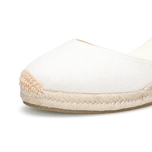 Tonivis Women’s Platform Wedges Espadrilles, 2.5" Wedge, Soft Ankle-Tie Strap, Closed Toe, Classic Summer Sandals White 8.5 Size #TOP4