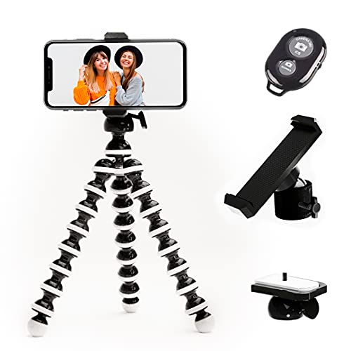 TalkWorks Flexible Phone Tripod for iPhone, Android, Camera - Adjustable Stand Holder with Mini Wireless Remote for Selfies, Vlogging, Beauty Makeup, Live Streaming Recording, Adventure, Black