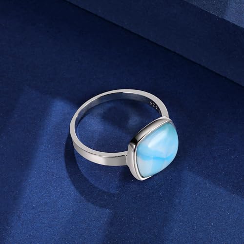 Natural Larimar Ring for Women, 925 Sterling Silver 11x11mm Square Blue Gemstone Engagement Eternity Band Ring4