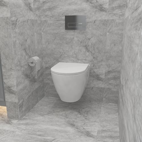 Biubiubath Modern Bathroom Round Ceramic Wall Hung Toilet UF Slim Sandwich Soft Close Seat WC Pan -085