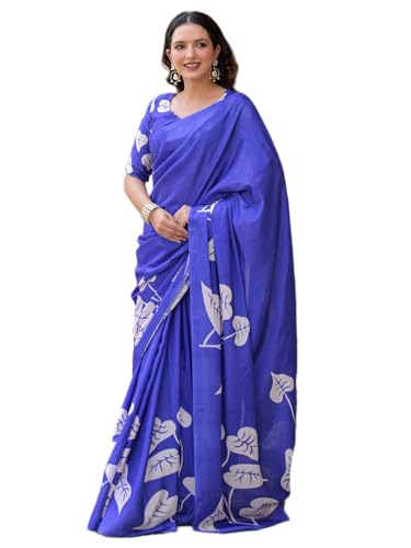 Image of Satrani Women's Chinnon Chiffon Printed Saree with Unstitched Blouse Piece