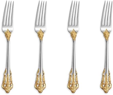 KEAWELL Gorgeous 6" Appetizer Forks, 18/10 Stainless Steel, Set of 4, Cocktail Forks/Dessert Forks, Gold Accent