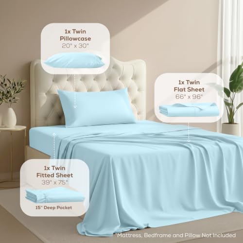 Image of Utopia Bedding Twin Sheet Set - 3 Piece Bed Sheets for Twin Size Bed, Soft and Breathable Microfiber, Includes 1 Fitted Sheet, 1 Flat Sheet and 1 Pillowcase - Oeko Tex (Ice Blue)