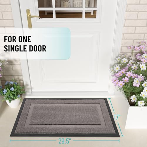 Image of OLANLY Front Door Mat Indoor Outdoor Entrance, Waterproof All-Season, All-Weather Doormat, Sturdy Natural Rubber, Low Profile, Easy Clean Patio Porch Entryway Mat, 29.5x17, Taupe