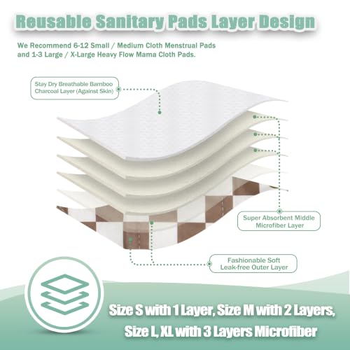 Image of wegreeco Charcoal Reusable Menstrual Pads - Reusable Sanitary Pads | Reusable Panty Liners | Soft Cloth Menstrual Pad- 6 Pack with 1 Cloth Mini Wet Bag (Black, Gray, and Brown Checkered, Small)