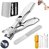 AGSIXZLAN German Nail Clippers Set for Men & Women and Seniors, Large Wide Jaw Opening,Anti Splash Design,Ultra Sharp Stainless Steel Heavy Duty fingernail & toenail Clippers for Thick Nails(Silver)